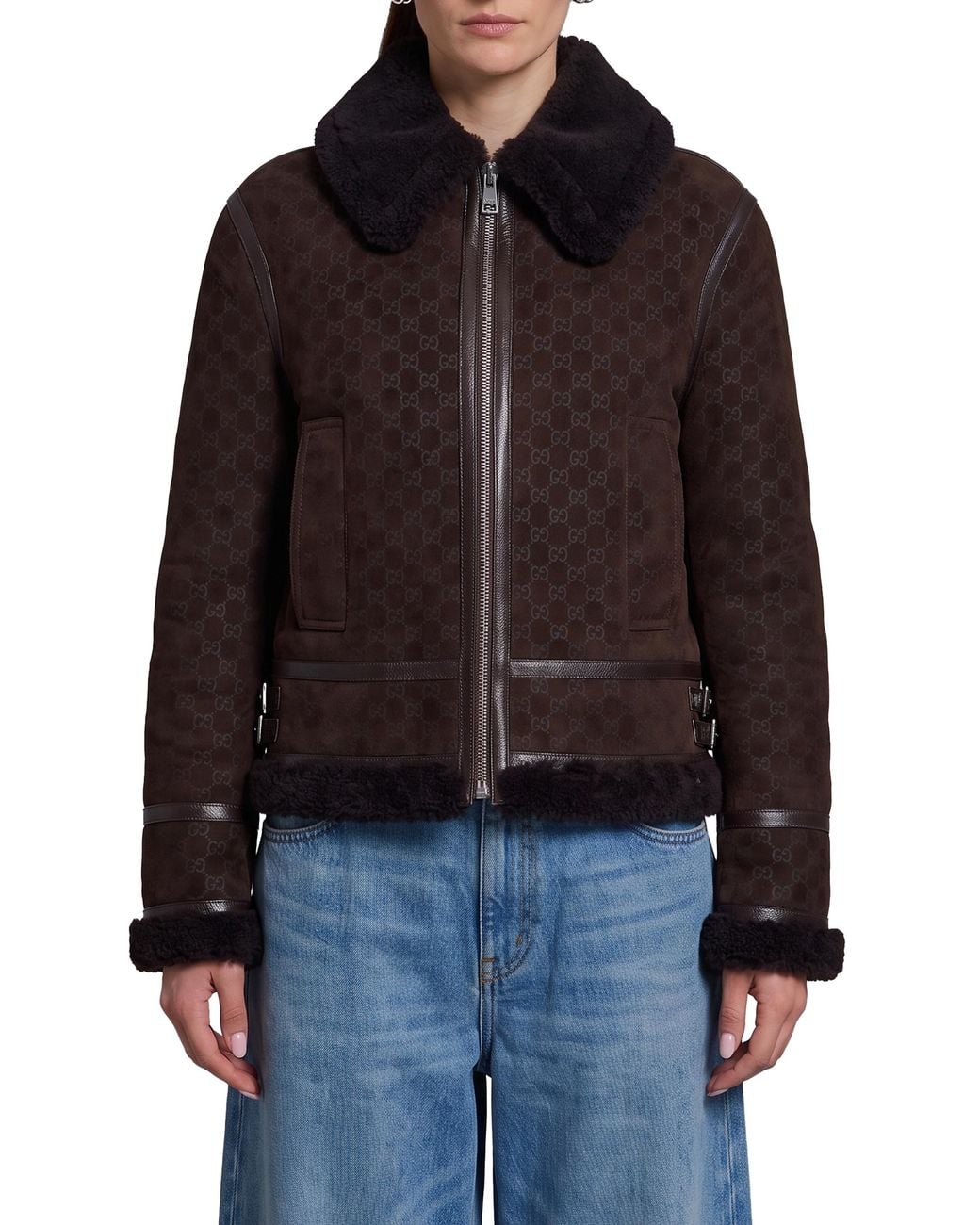 Gucci Black Suede Leather And Shearling Jacket