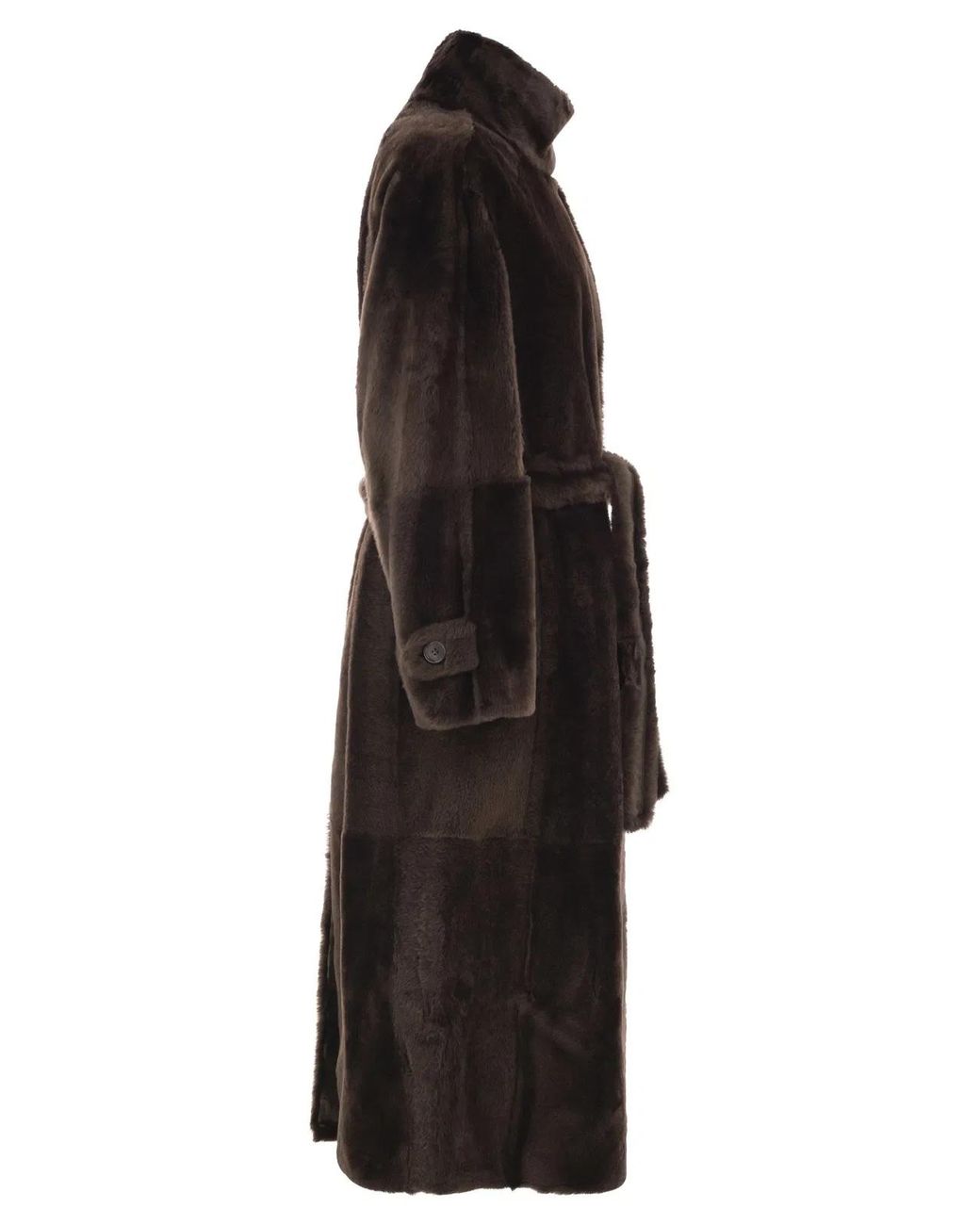 Brunello Cucinelli Black Long Shearling Coat With Belt