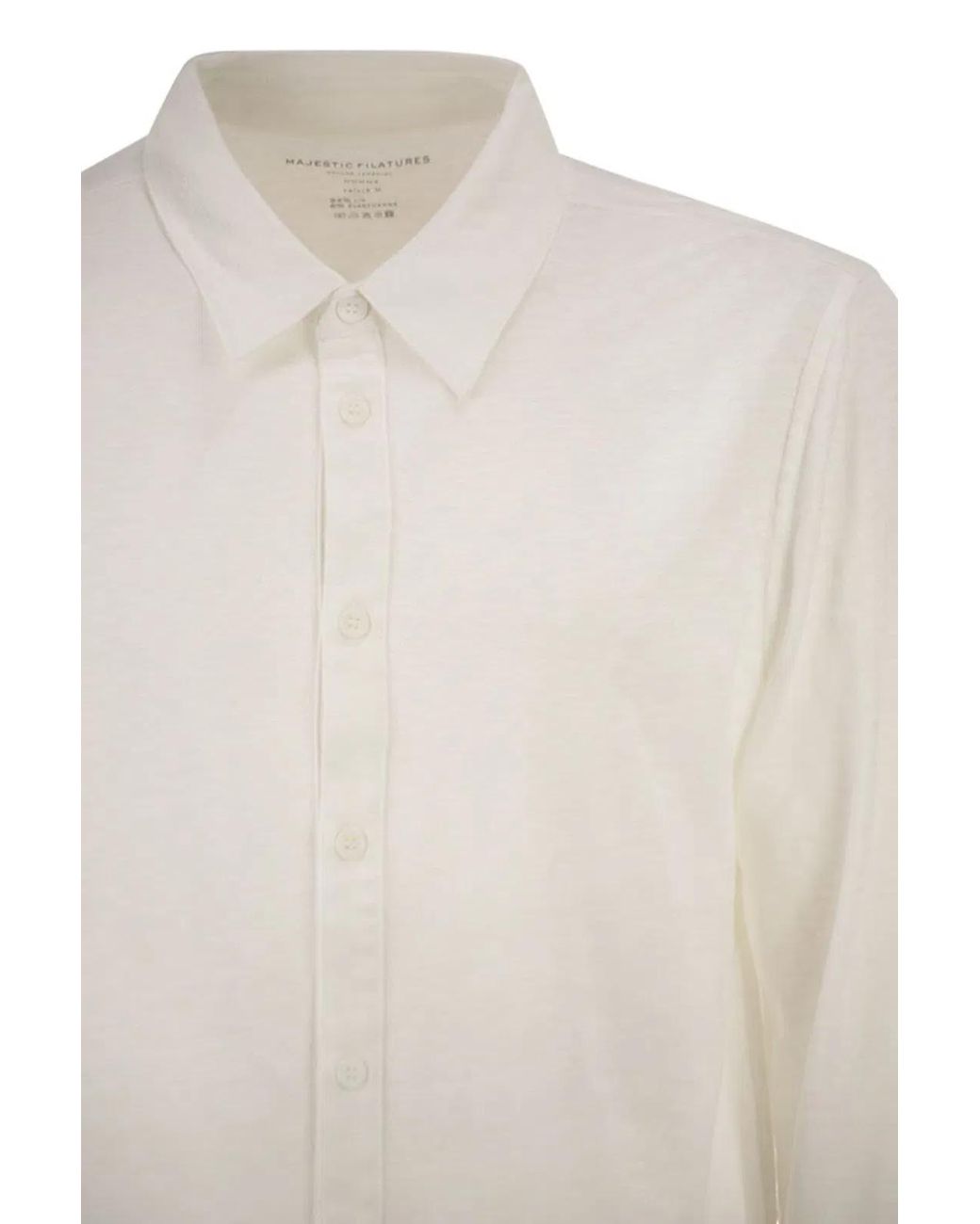 Majestic White Stretch Linen Shirt With Front Button Fastening for men