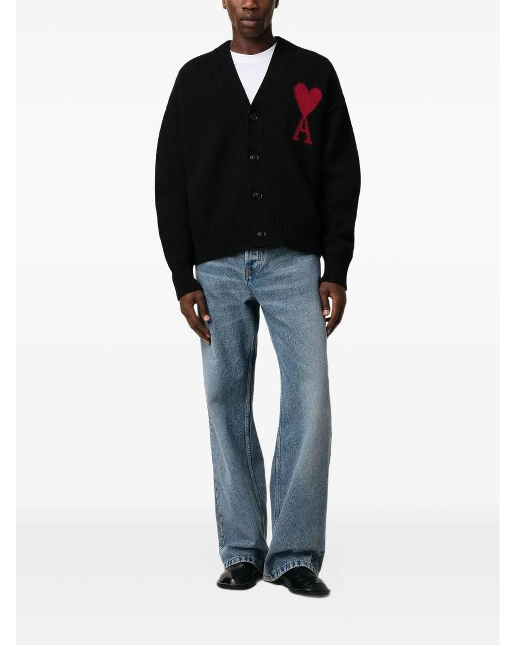 AMI Black Ami De Coeur Cardigan for men