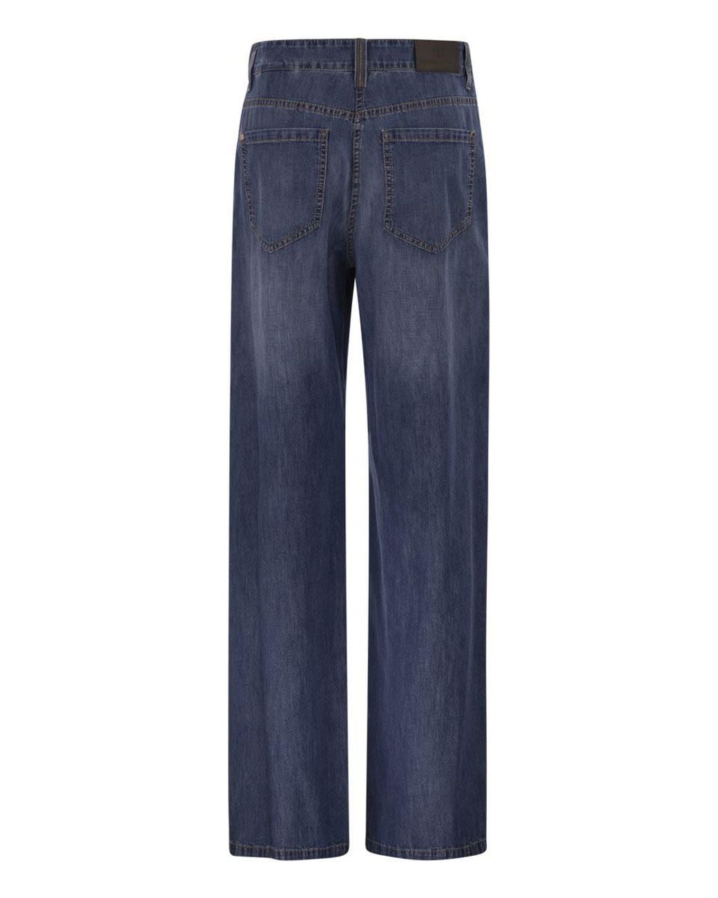 Brunello Cucinelli Blue Wide-Leg Cotton Jeans