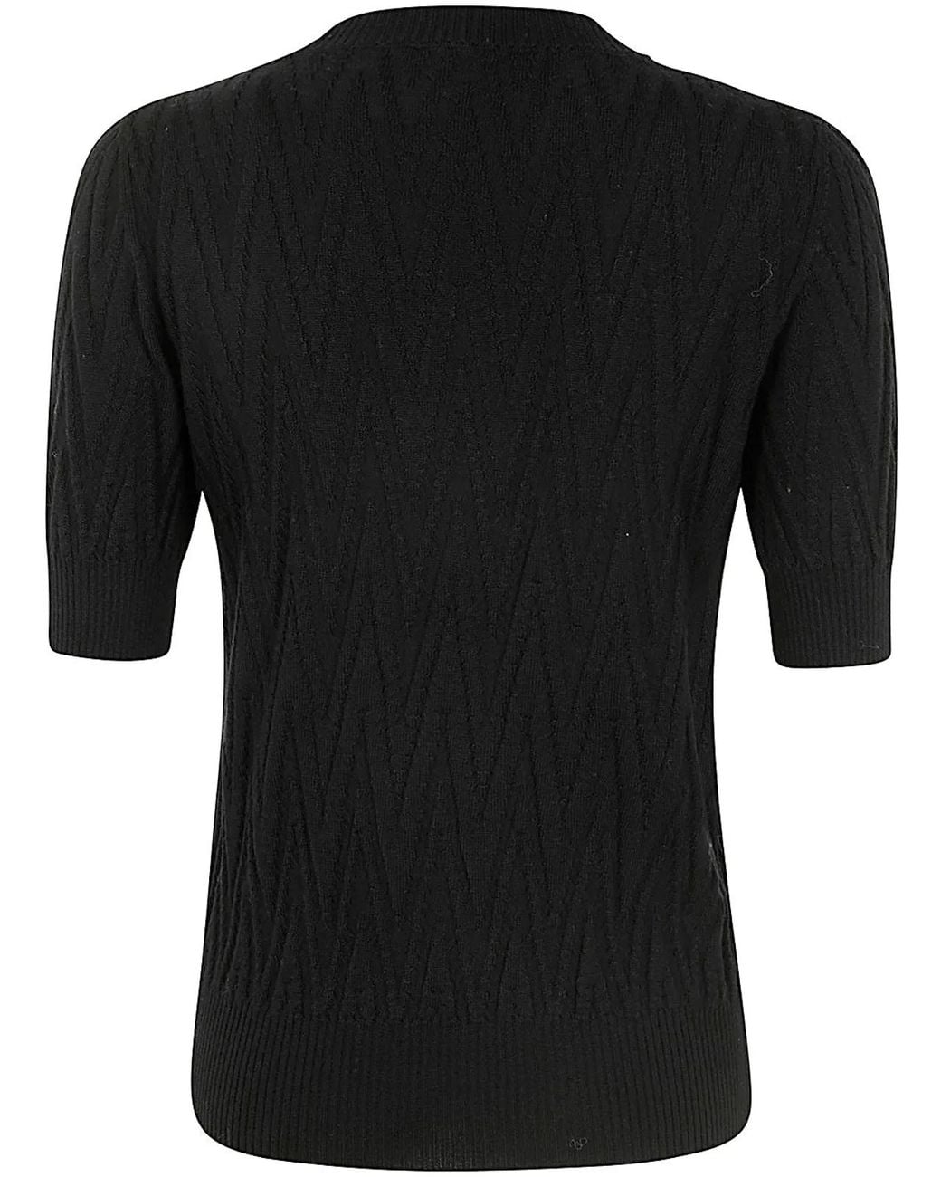 D.exterior Black Merinos Short Sleeves Round Neck
