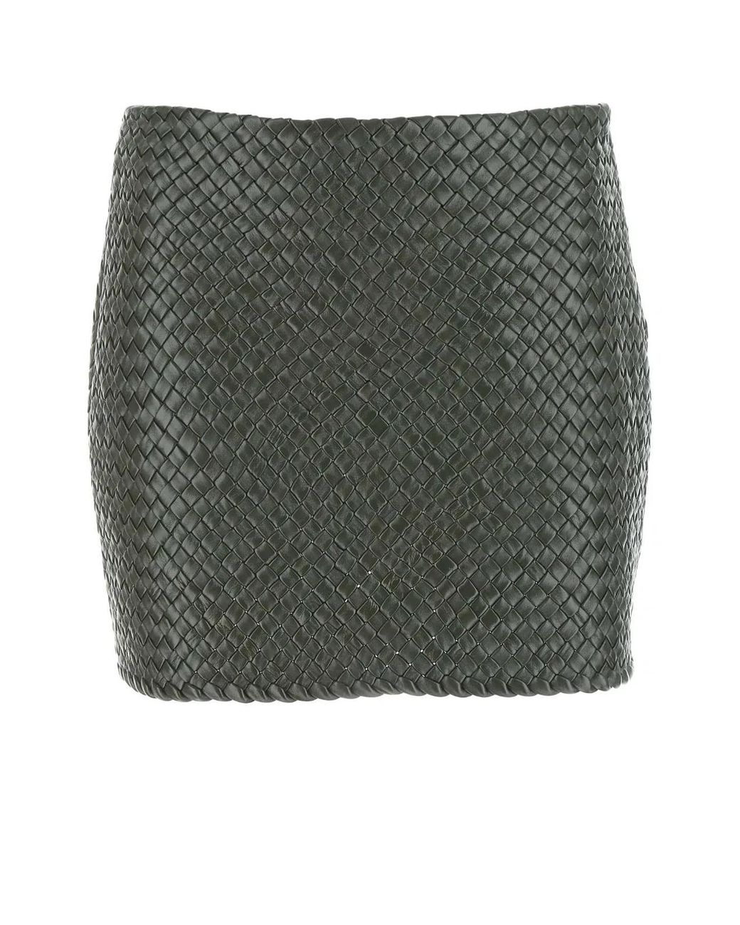 Bottega Veneta Green Interwoven Raffia A-Line Mini Skirt