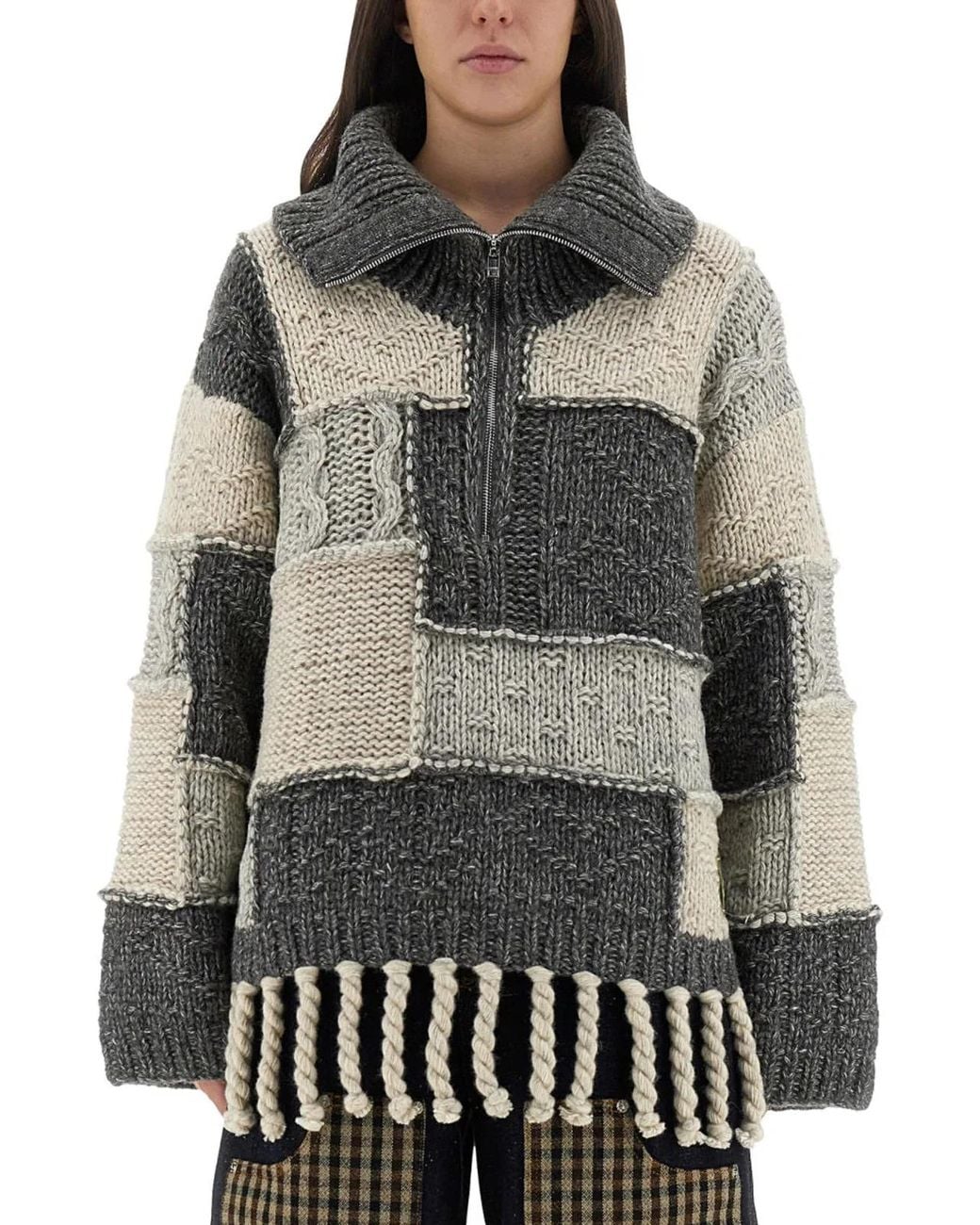 Ganni Gray Patchwork Jersey With Bangs