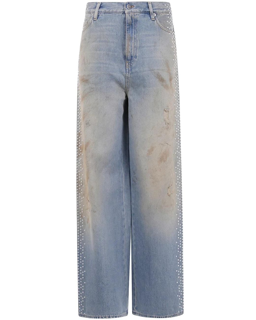Golden Goose Deluxe Brand Blue "Journey W's" Melody Boyfriend Pant Cotton Denim Officina Wash With Studs On Side