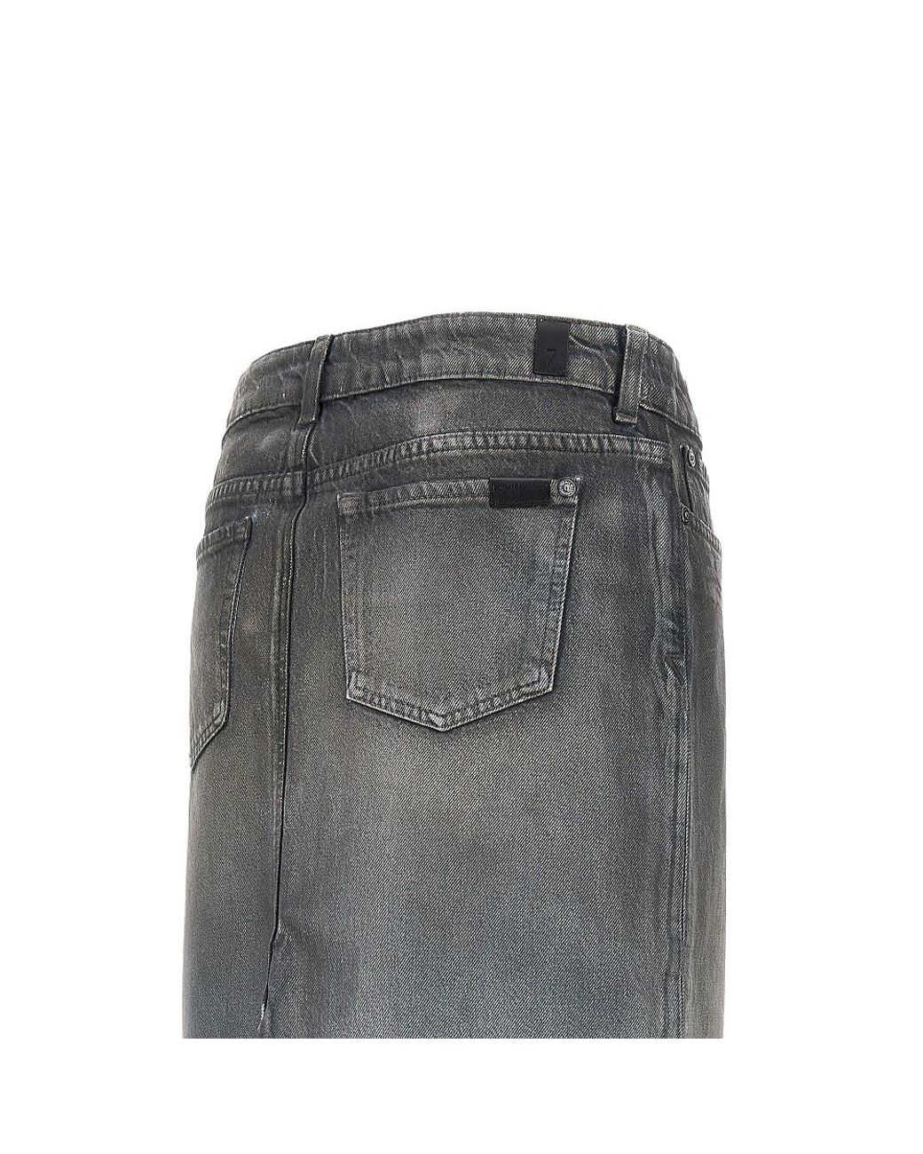 7 For All Mankind Gray Nolita Coated Denim Long Skirt
