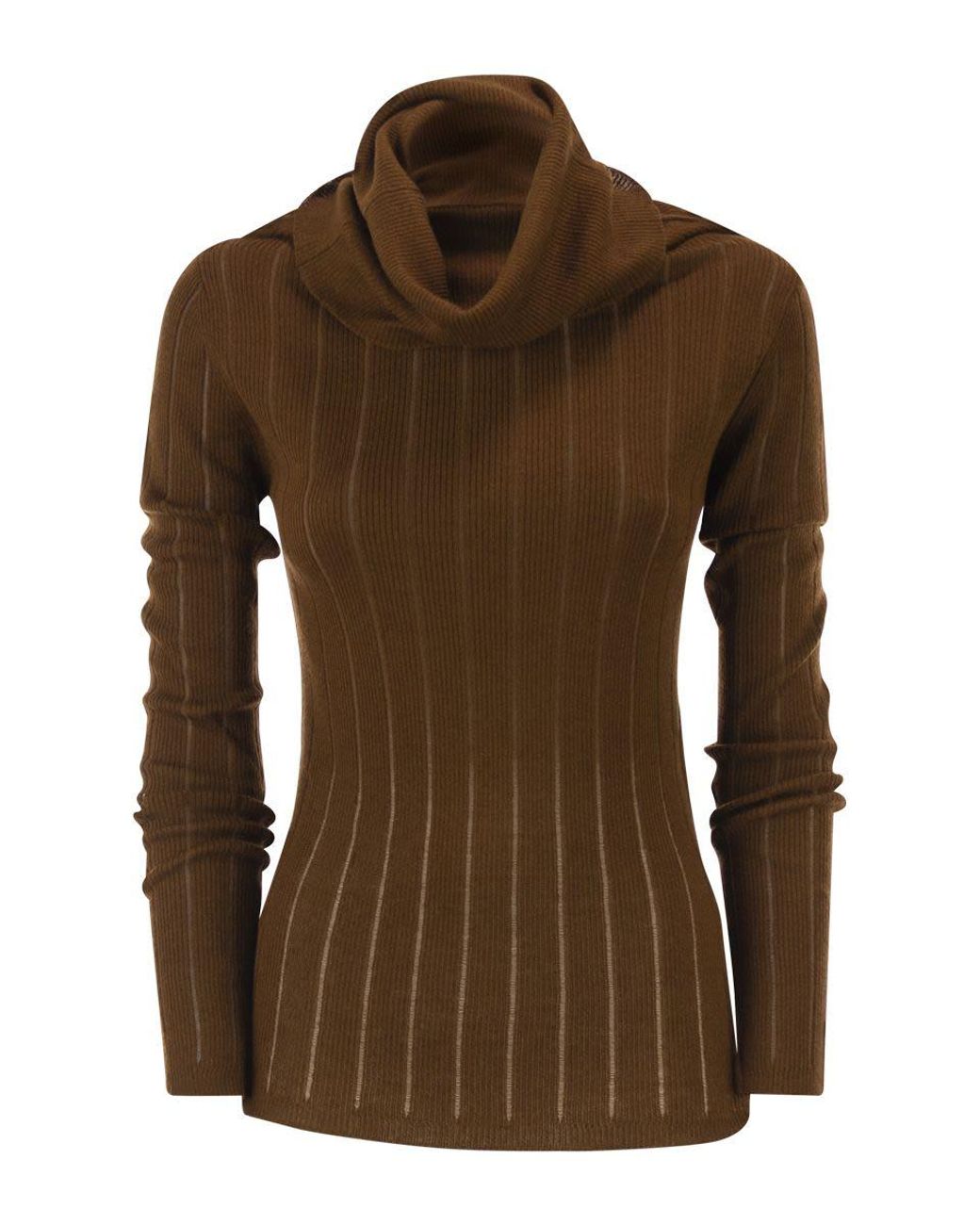 Max Mara Brown Mstbadesse – Fitted Silk And Wool Ribbed Turtleneck