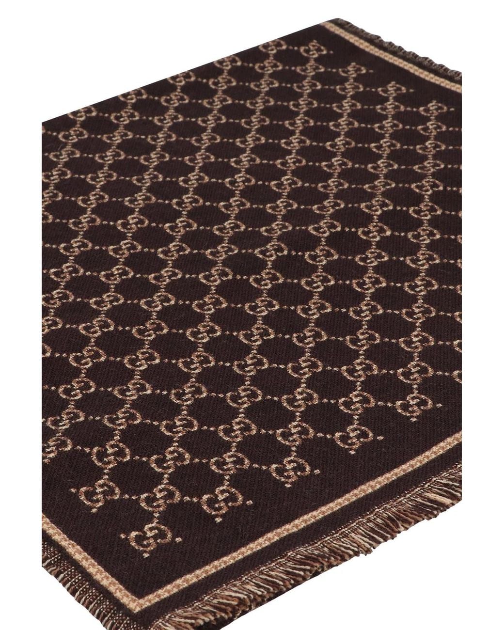 Gucci Brown Wool Scarf Gg Jacquard for men