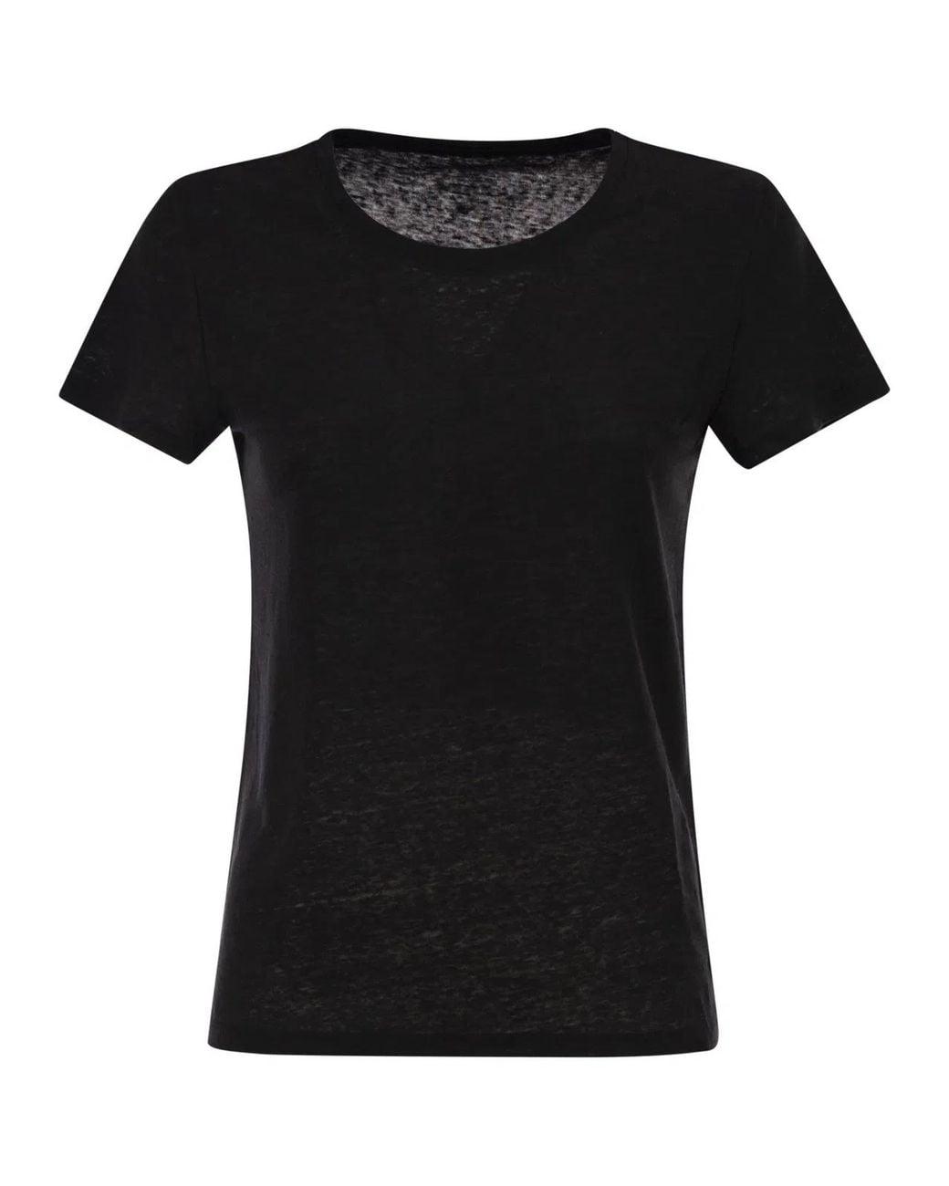Majestic Black Stretch Linen T-Shirt With Round Neckline