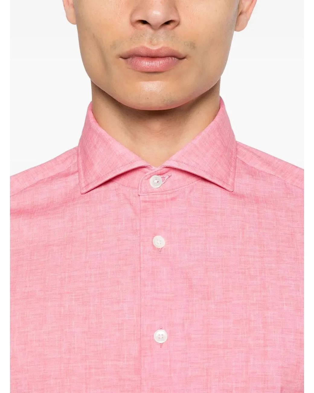 Traiano Milano Pink Cutaway Collar Shirt for men