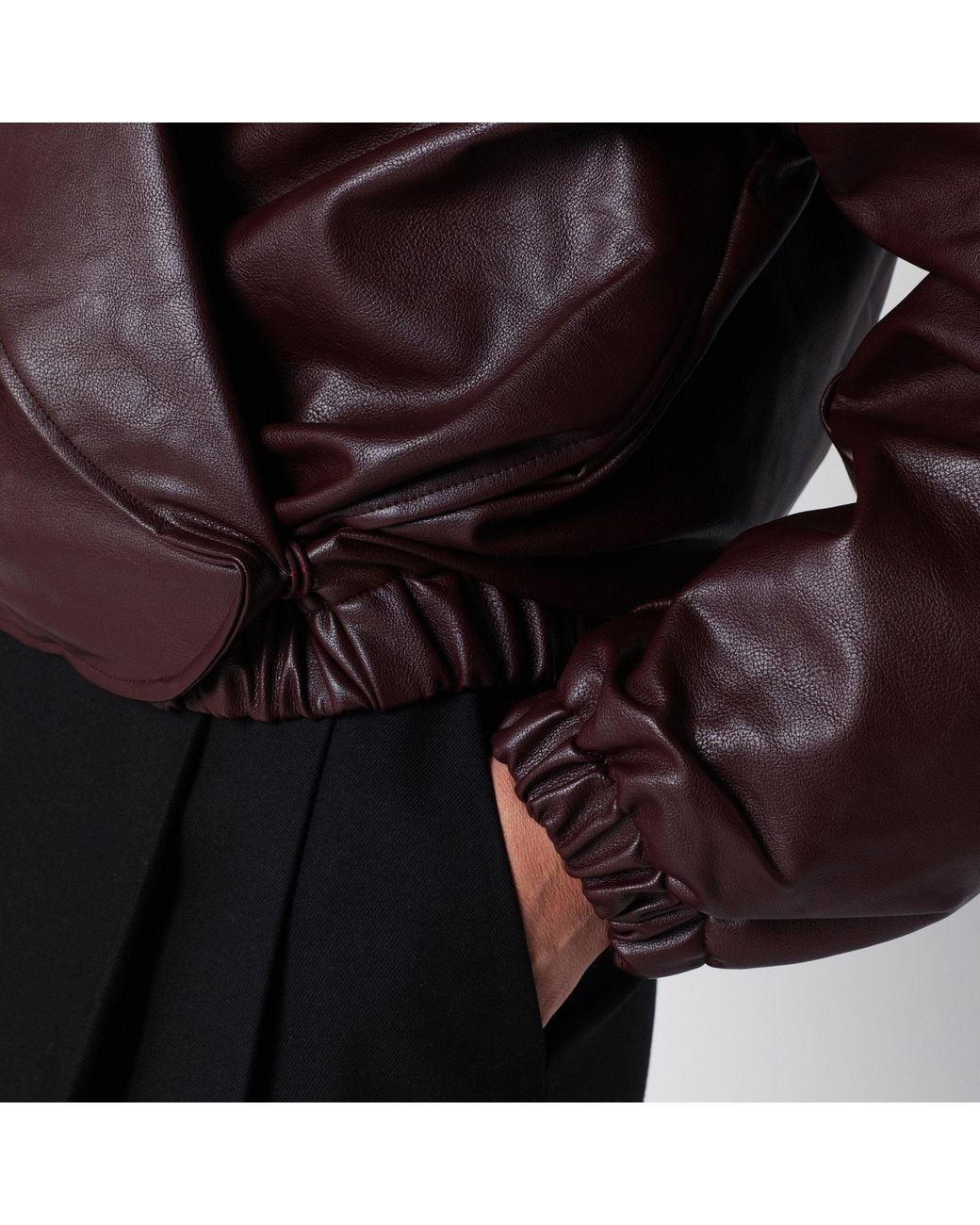 Source Unknown Red Eleni Faux Leather Bomber Jacket