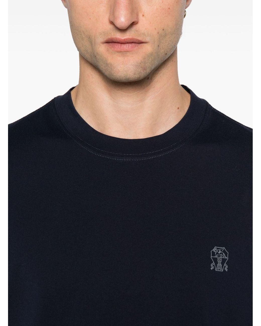Brunello Cucinelli Blue Logo Cotton T-Shirt for men