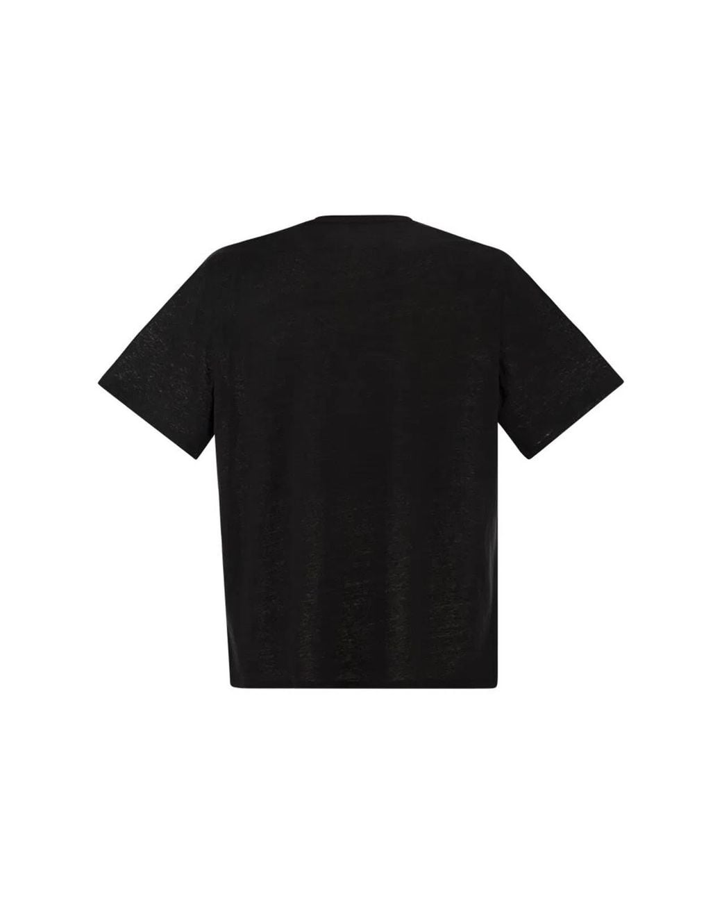 Majestic Black Stretch Linen T-Shirt With Round Neckline for men