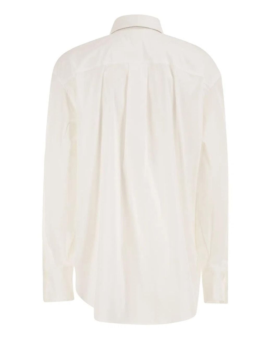 Brunello Cucinelli White Stretch Cotton Shirt With Tie