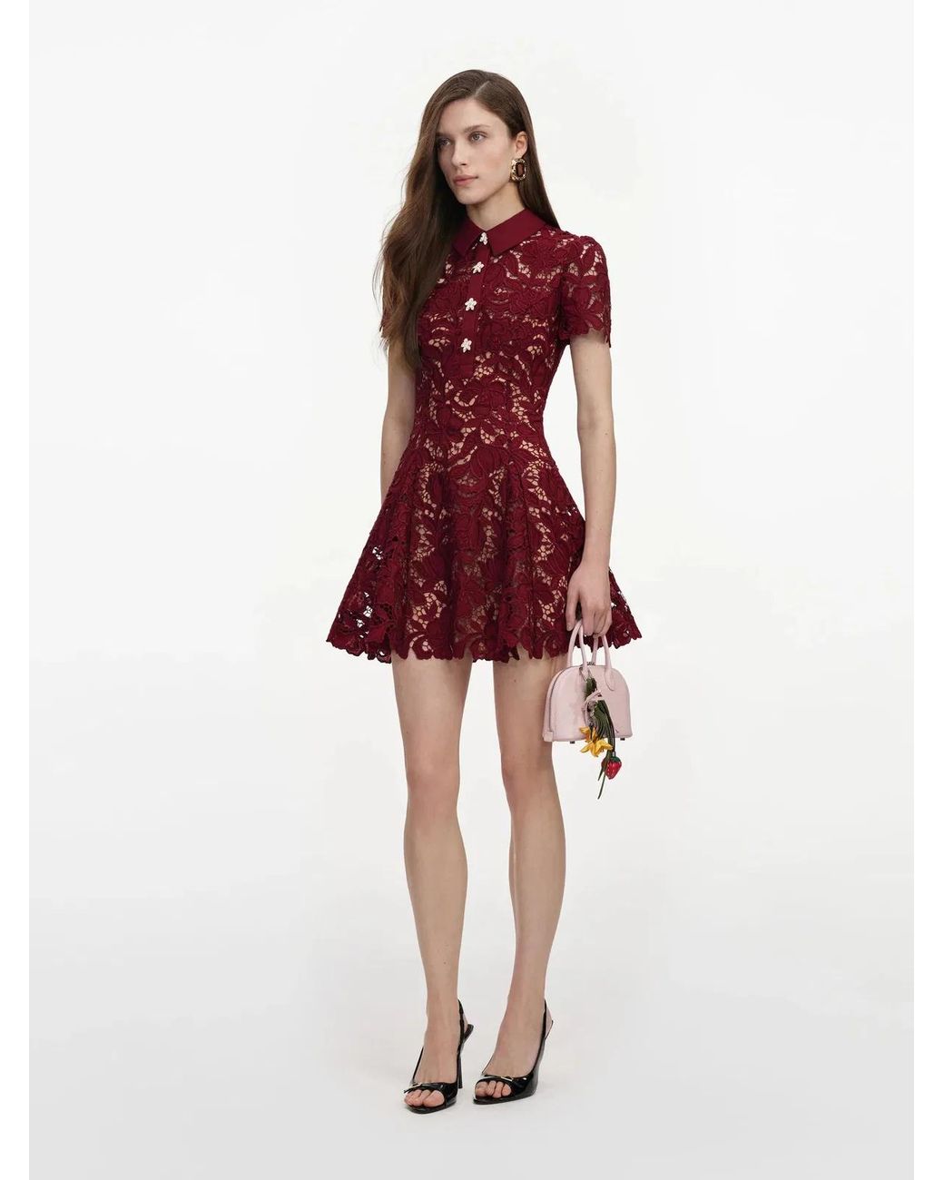 Self-Portrait Red Lace Mini Dress