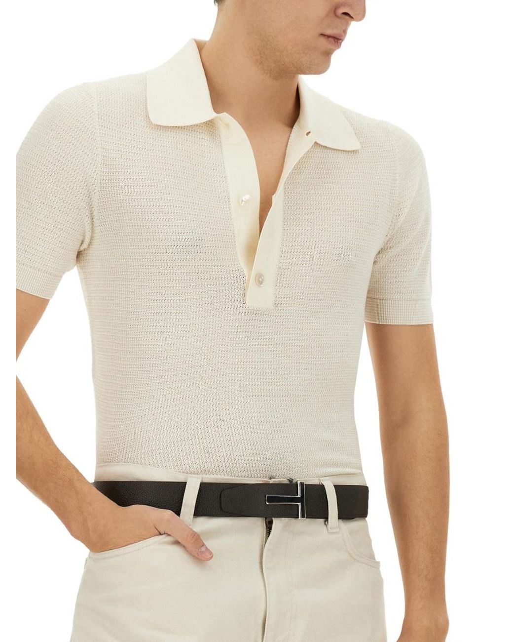 Tom Ford White Polo Shirt Cotton And Silk for men