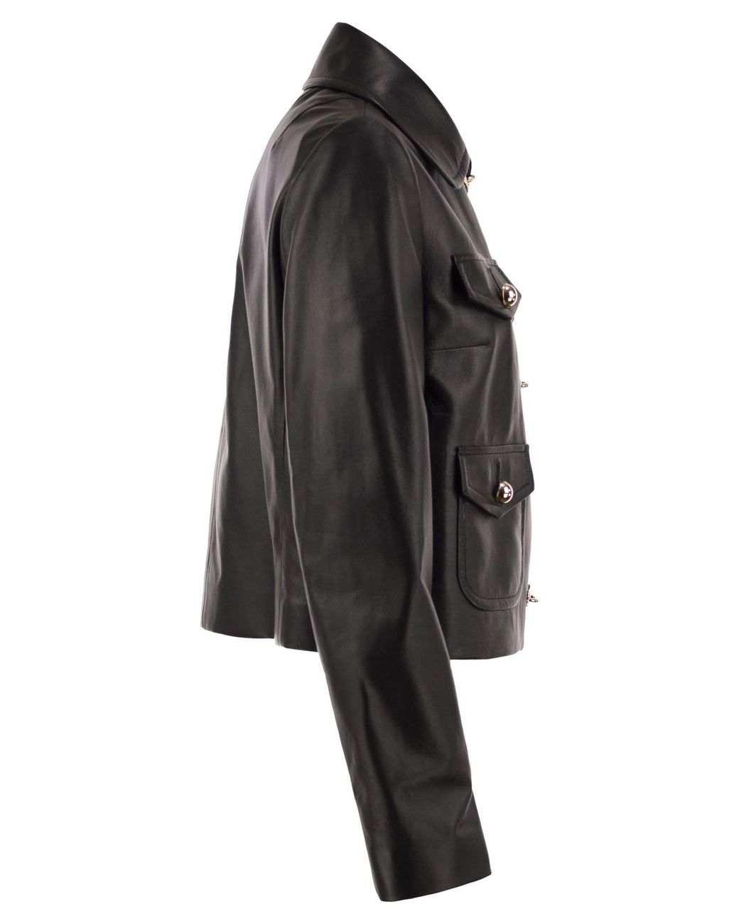 Fay Black Cropped Genuine Leather Jacket With Hooks