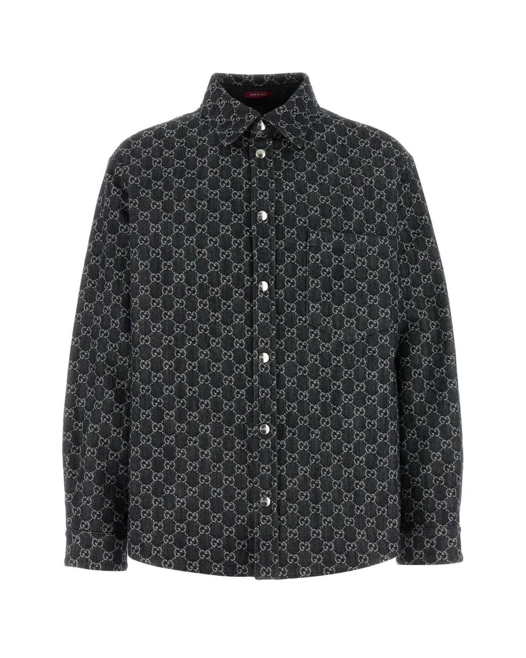 Gucci Black Embrodiered Denim Reversible Shirt for men