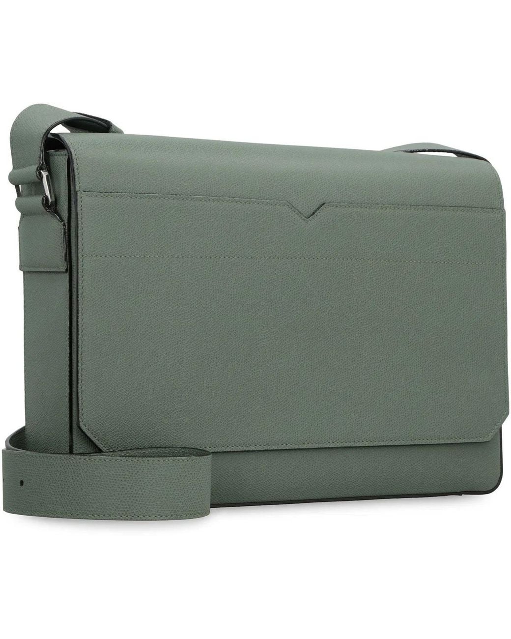 Valextra Green V-Line Leather Messenger Bag for men