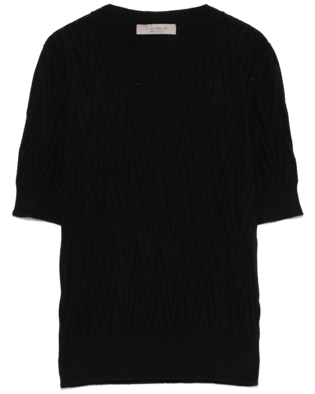D.exterior Black Merinos Short Sleeves Round Neck