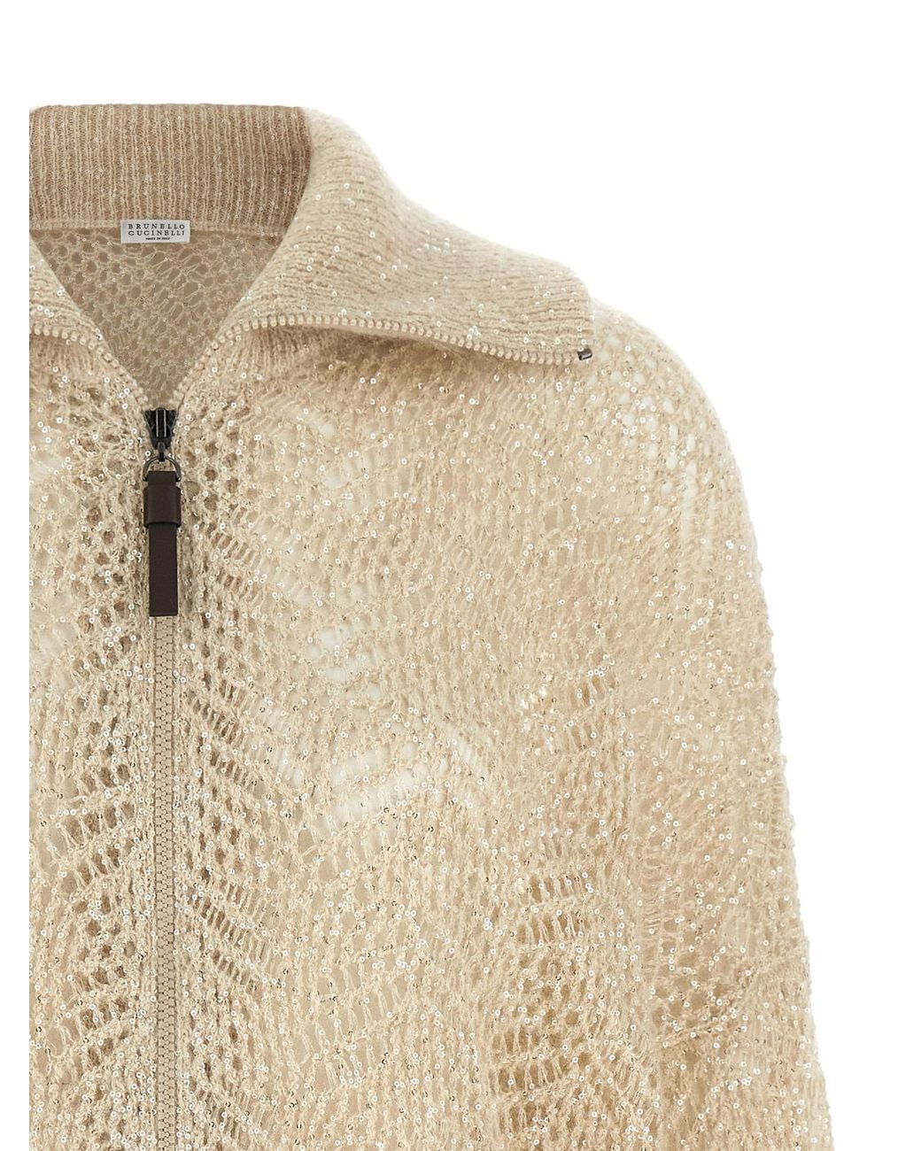 Brunello Cucinelli Natural 'Dazzling Abstract Leaf' Cardigan