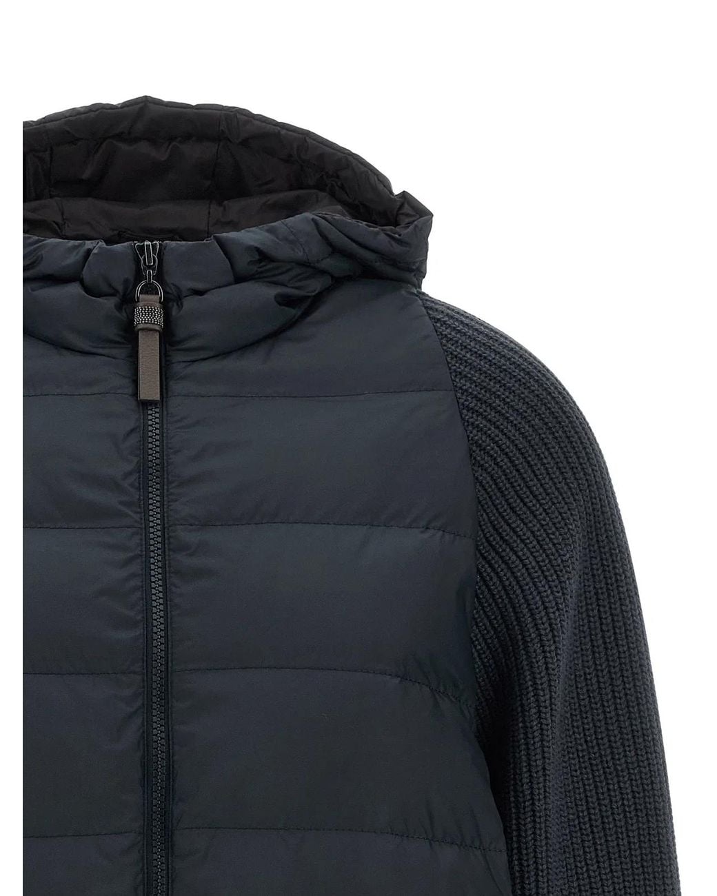 Brunello Cucinelli Black 'Shiny Zipper Pull' Down Jacket