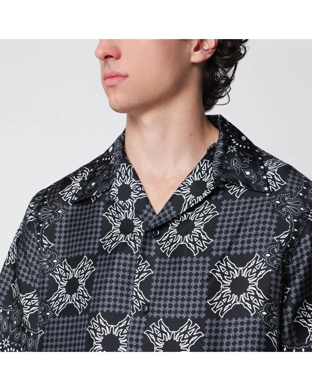 Amiri Black Ma Check Camp Checked Silk Camp Shirt for men