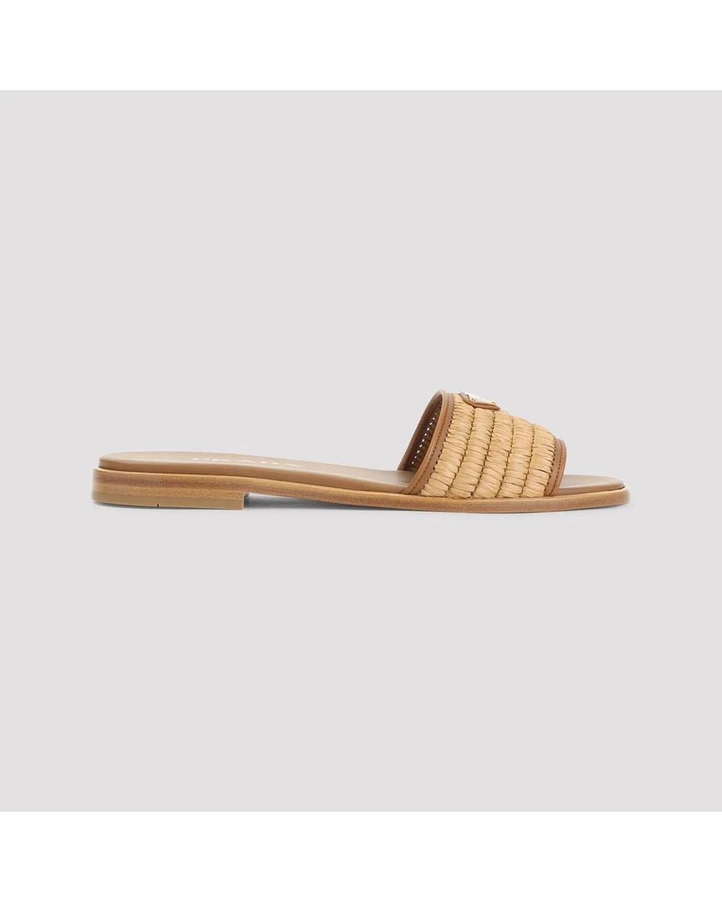 Prada Natural Leather Slides With Crochet Details