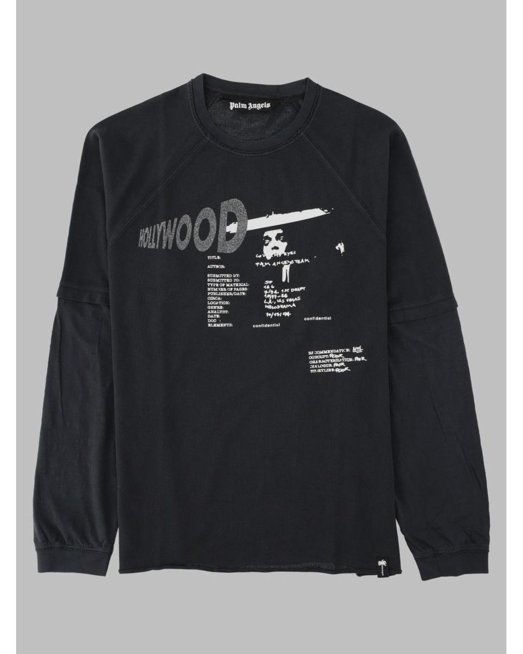 Palm Angels Black Charcoal Distressed Graphic Long-Sleeve T-Shirt for men
