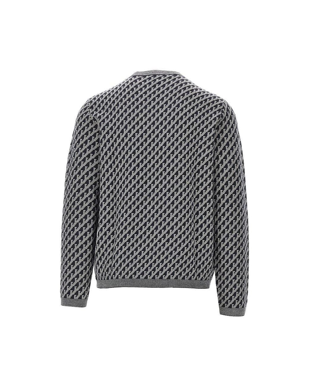 Emporio Armani Gray Jacquard Wool Crewneck Sweater for men