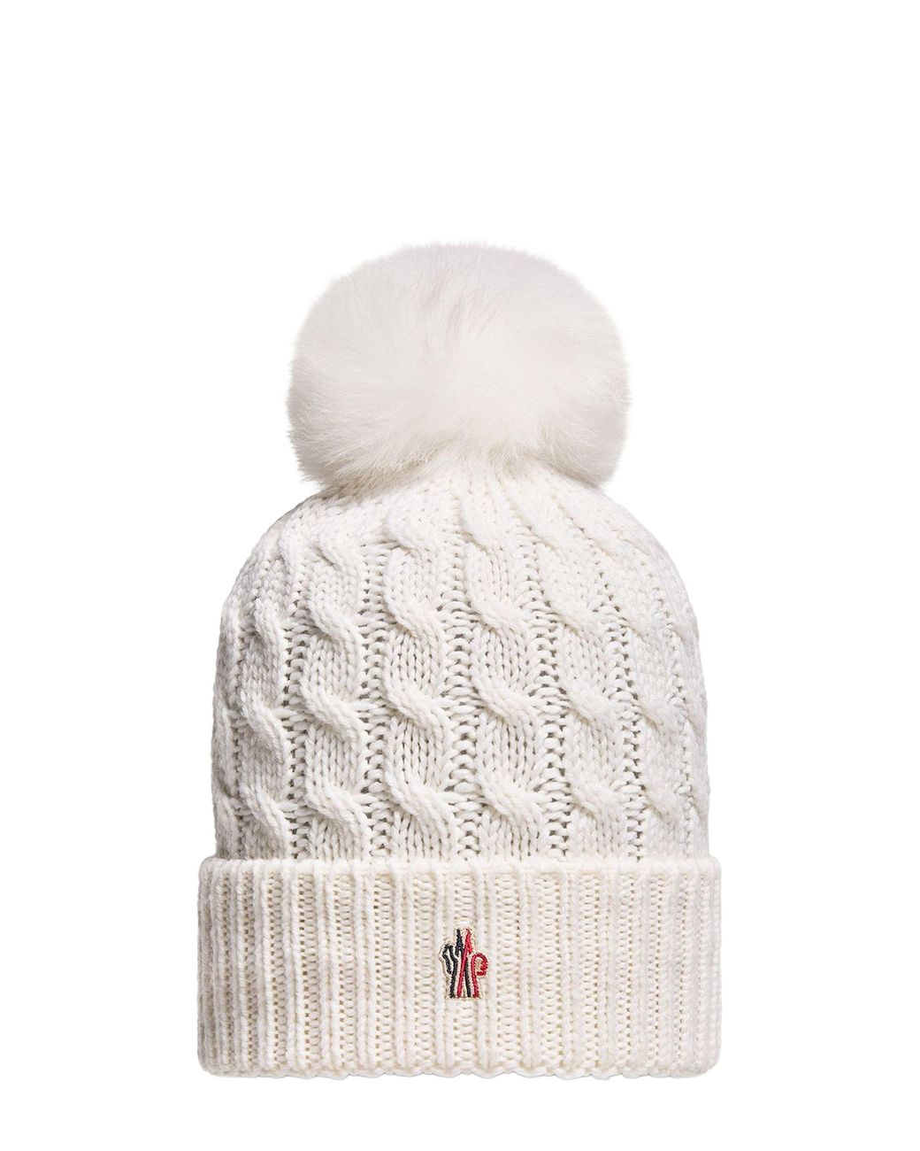 Moncler White Wool Beanie With Pom Pom