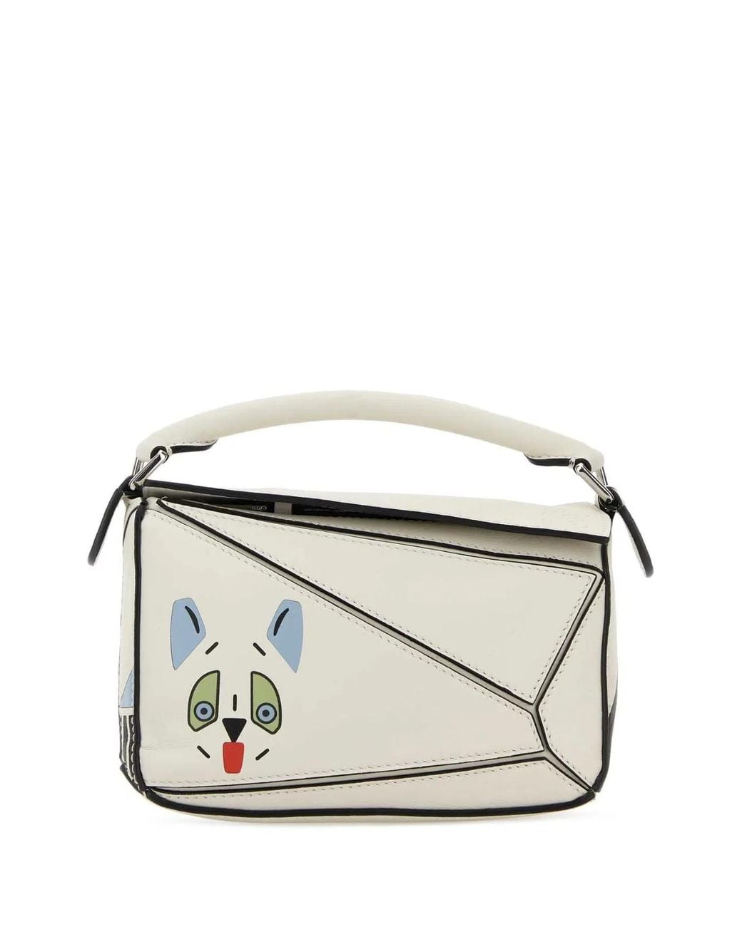 Loewe White Chalk Leather Mini Puzzle Handbag