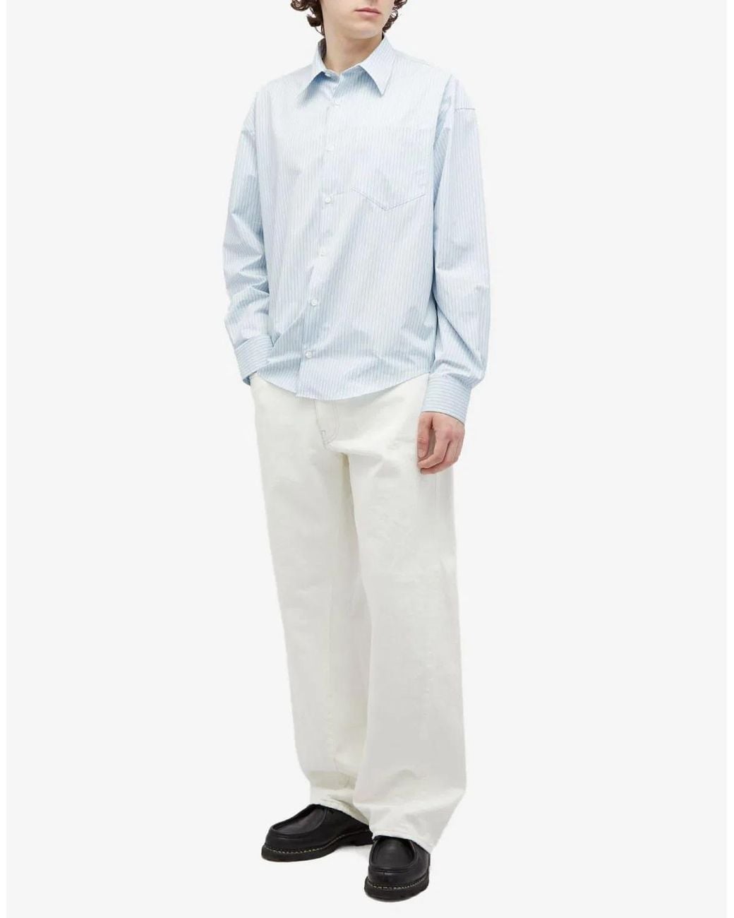 AMI Blue De Coeur Boxy Fit Striped Shirt for men