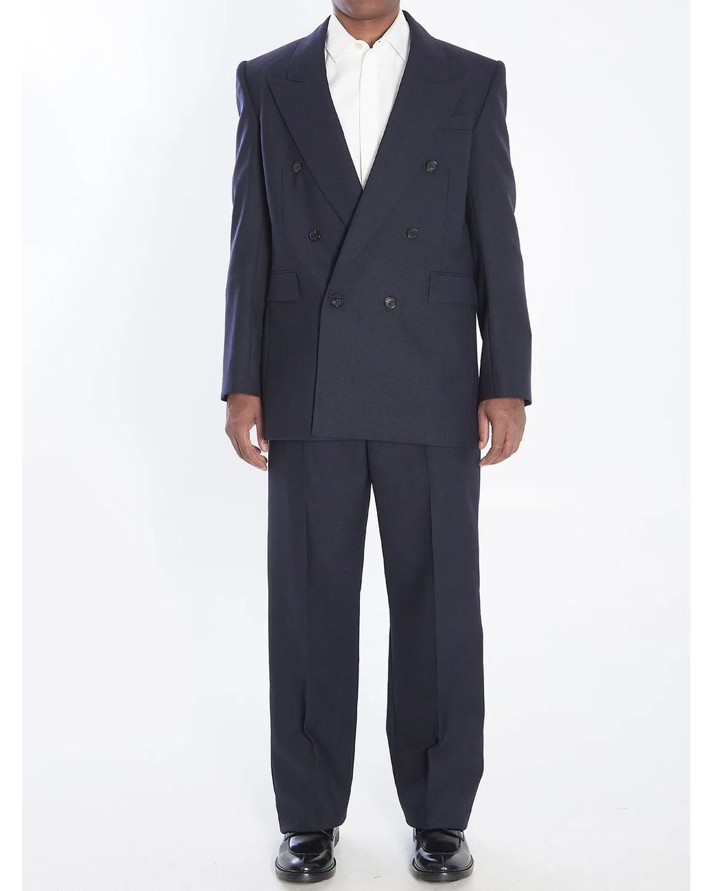 Saint Laurent Blue Chinã Wool Trousers for men