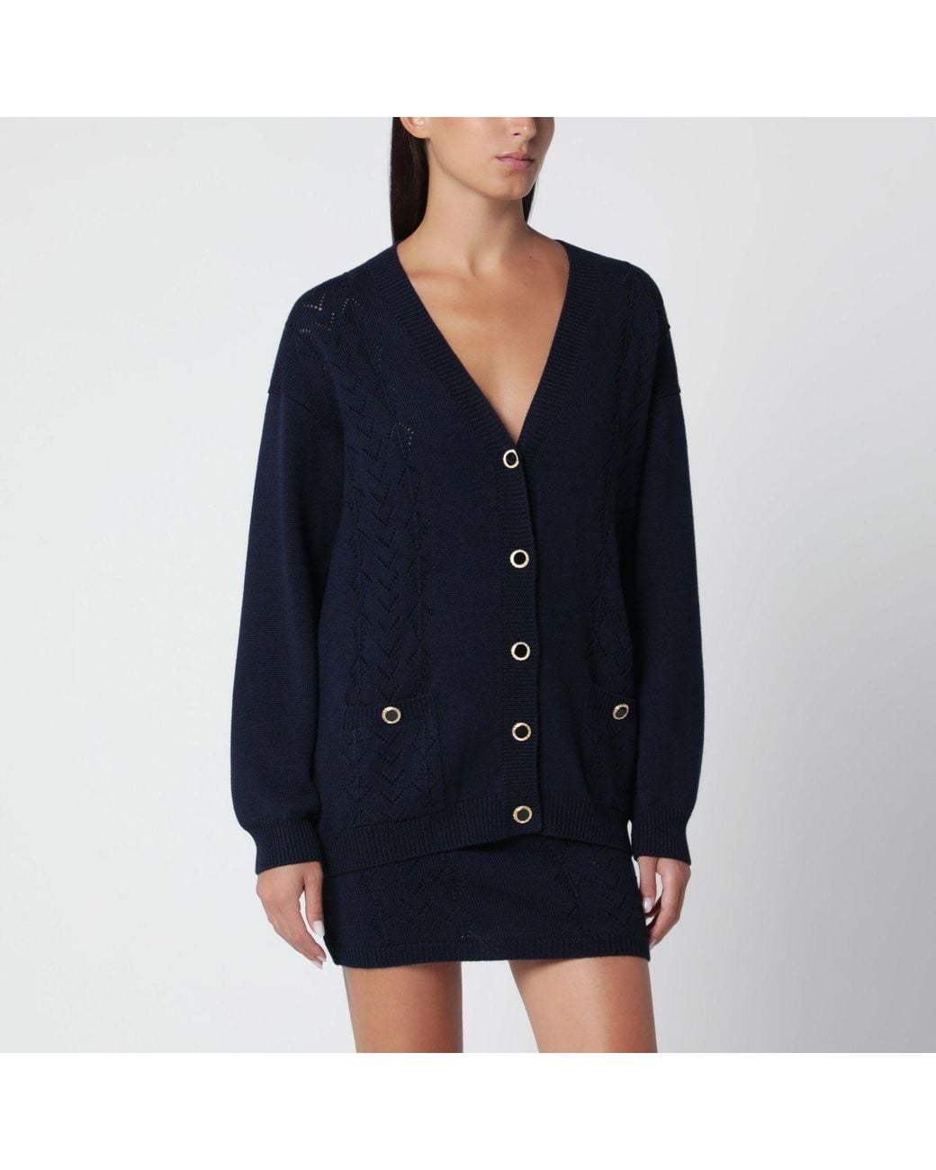 Alessandra Rich Blue Merino Wool Knit Cardigan
