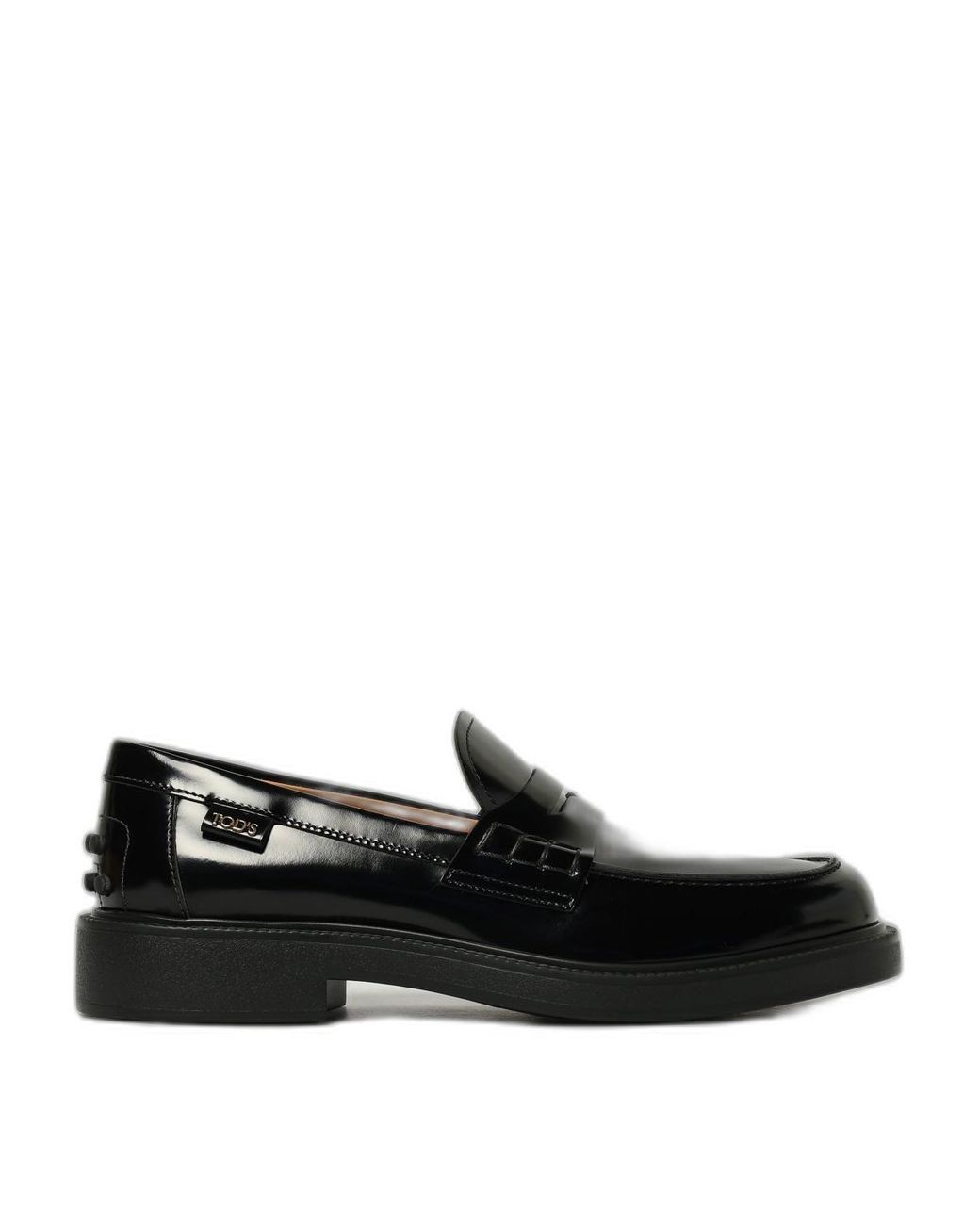 Tod's Black Mocassins En Cuir Noir Poli À Logo Latéral