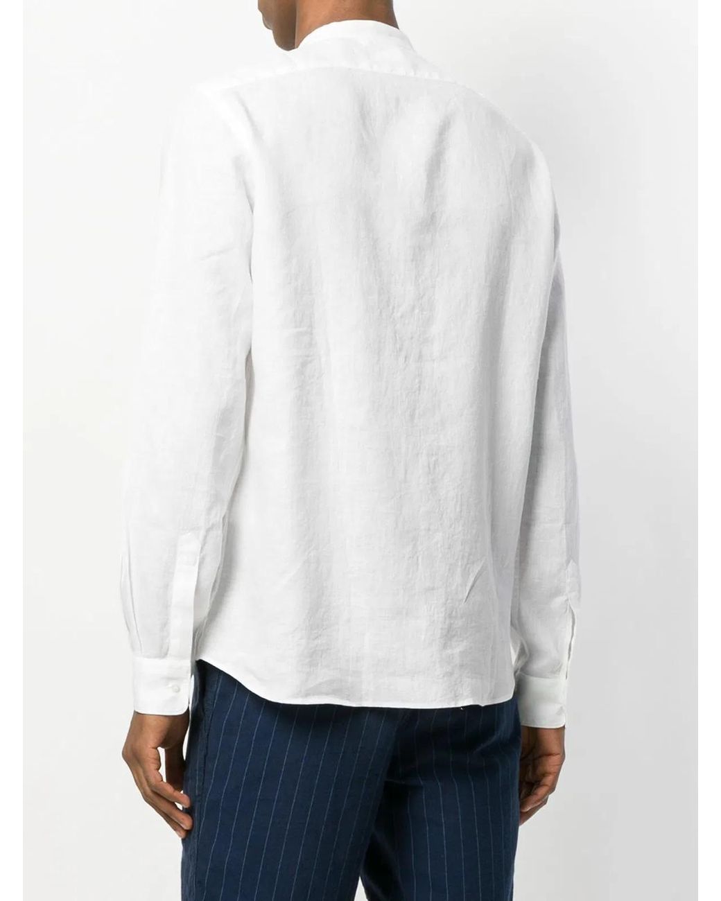 Aspesi White Linen Flax Front Button Band Collar Shirt for men