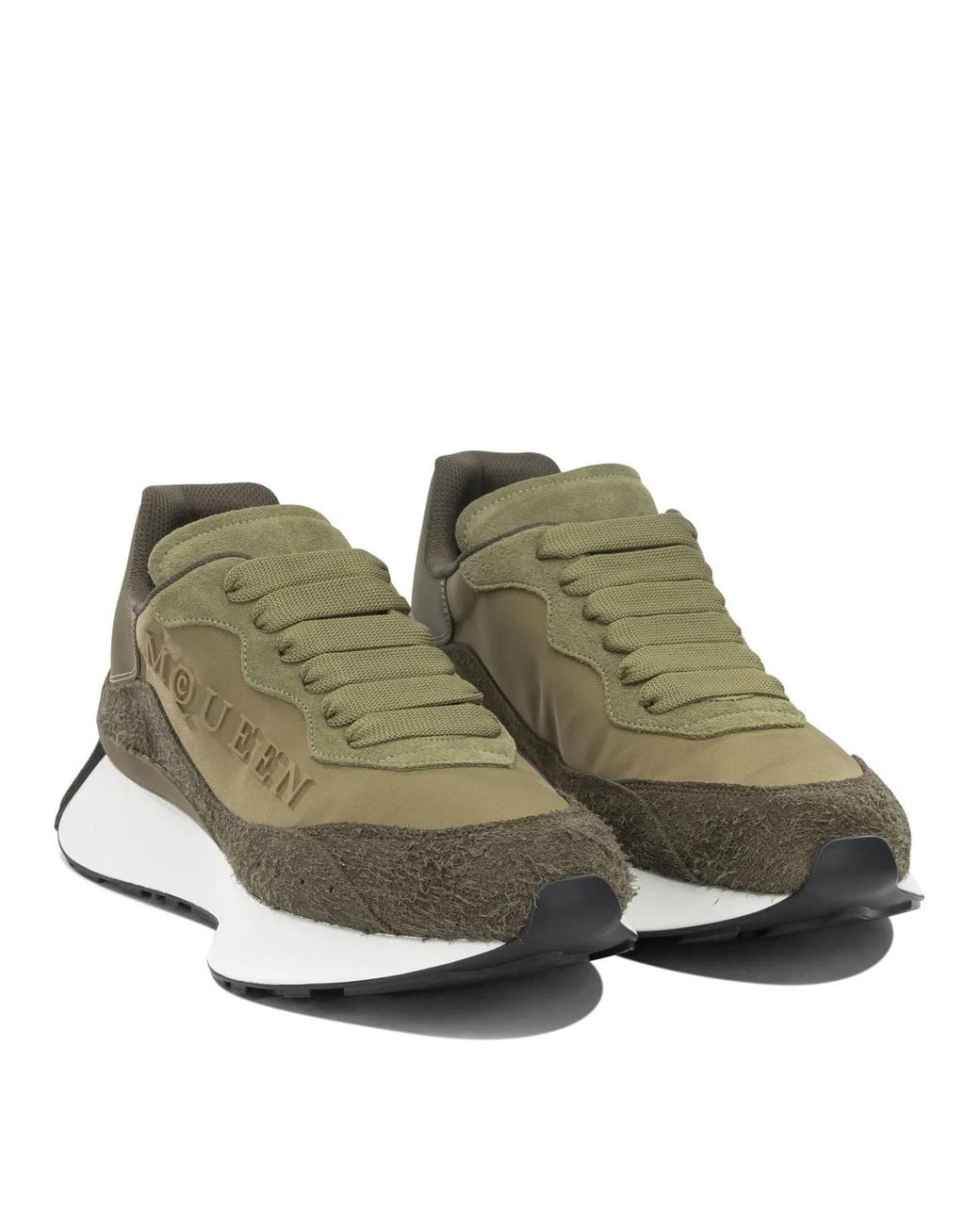 McQueen Green Calf Leather Rubber Sneakers Slip-On for men