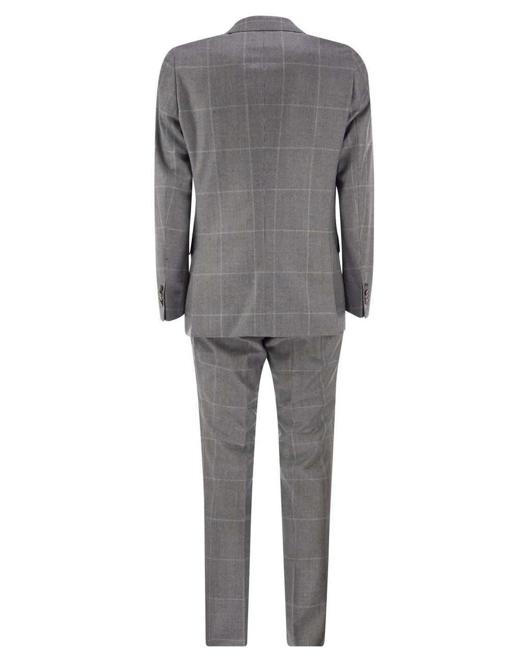 Boss Gray Virgin Wool Double-Breasted Suit With Check Pattern for men