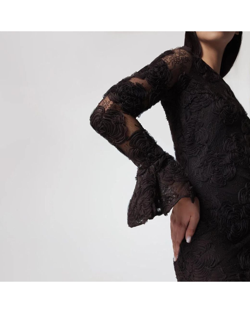 ROTATE BIRGER CHRISTENSEN Black Dark 3D Flower Floral Lace Mini Dress