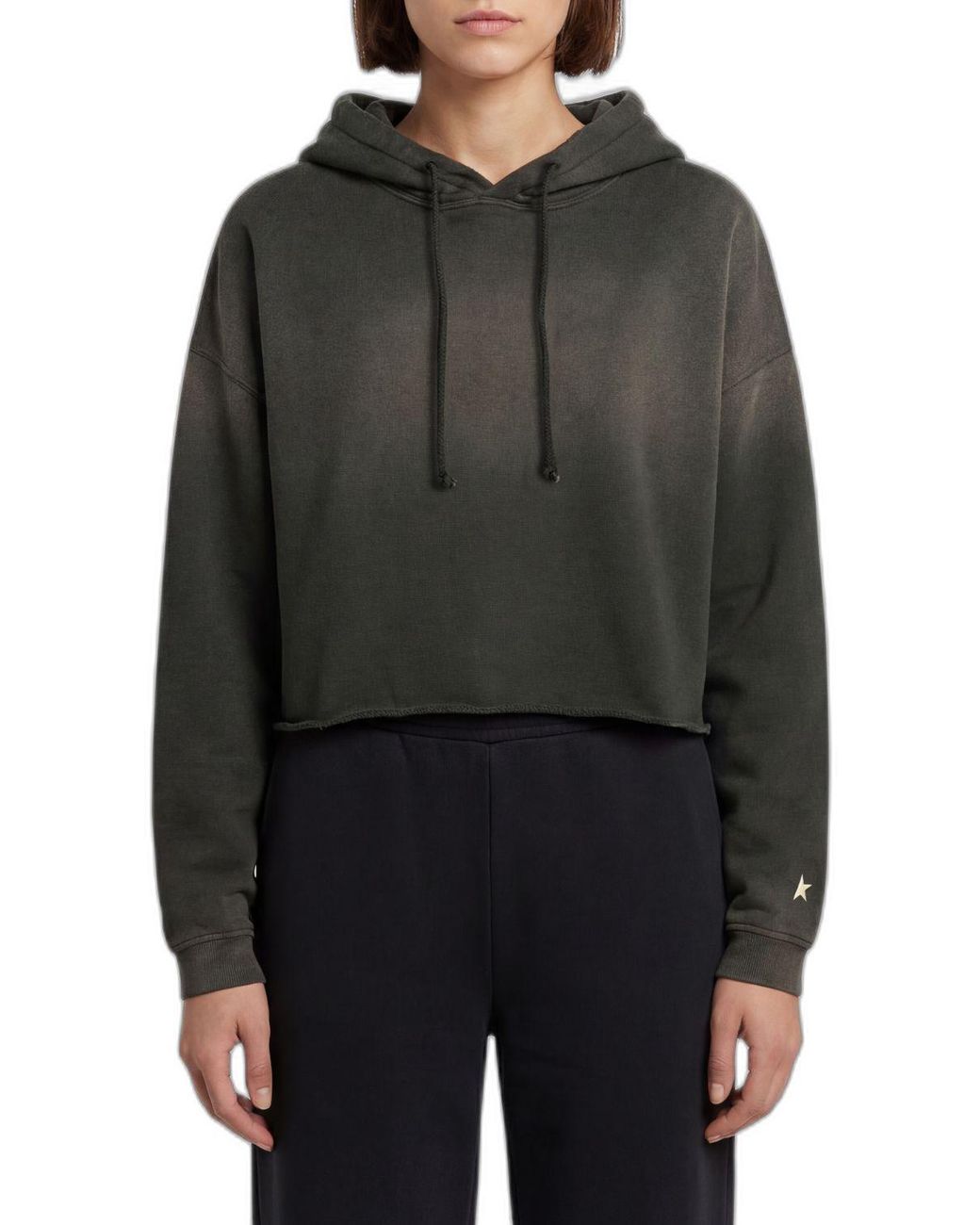 Golden Goose Deluxe Brand Black Star Logo-Print Cropped Hoodie