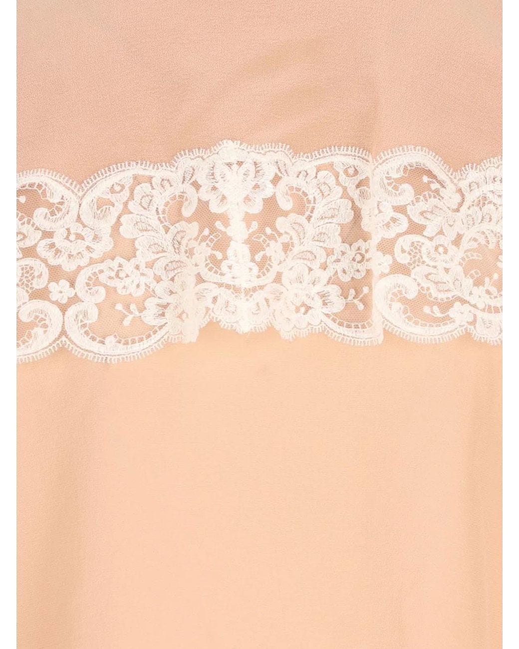 Chloé Natural Lace-Trim Tie-Neck Shirt