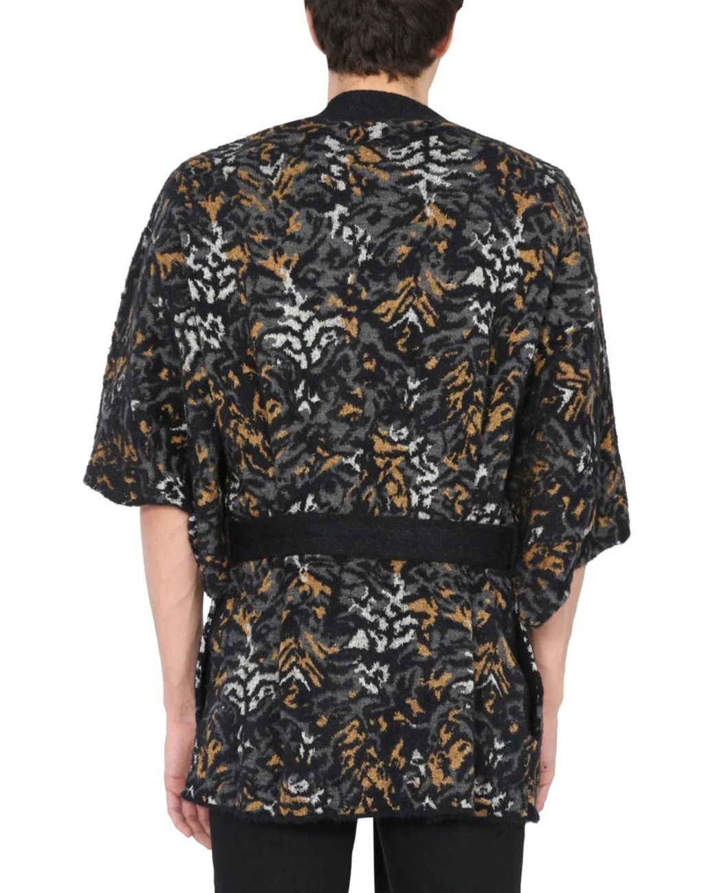 Saint Laurent Black V-Neck Tied Short-Sleeved Cardigan for men