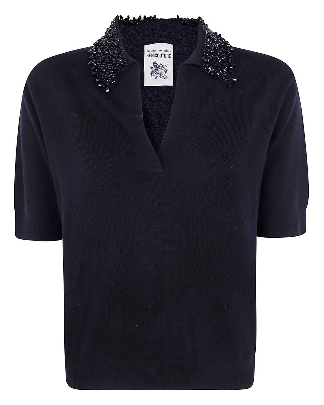 Semicouture Blue "Margy" Short Sleeves Polo Neck