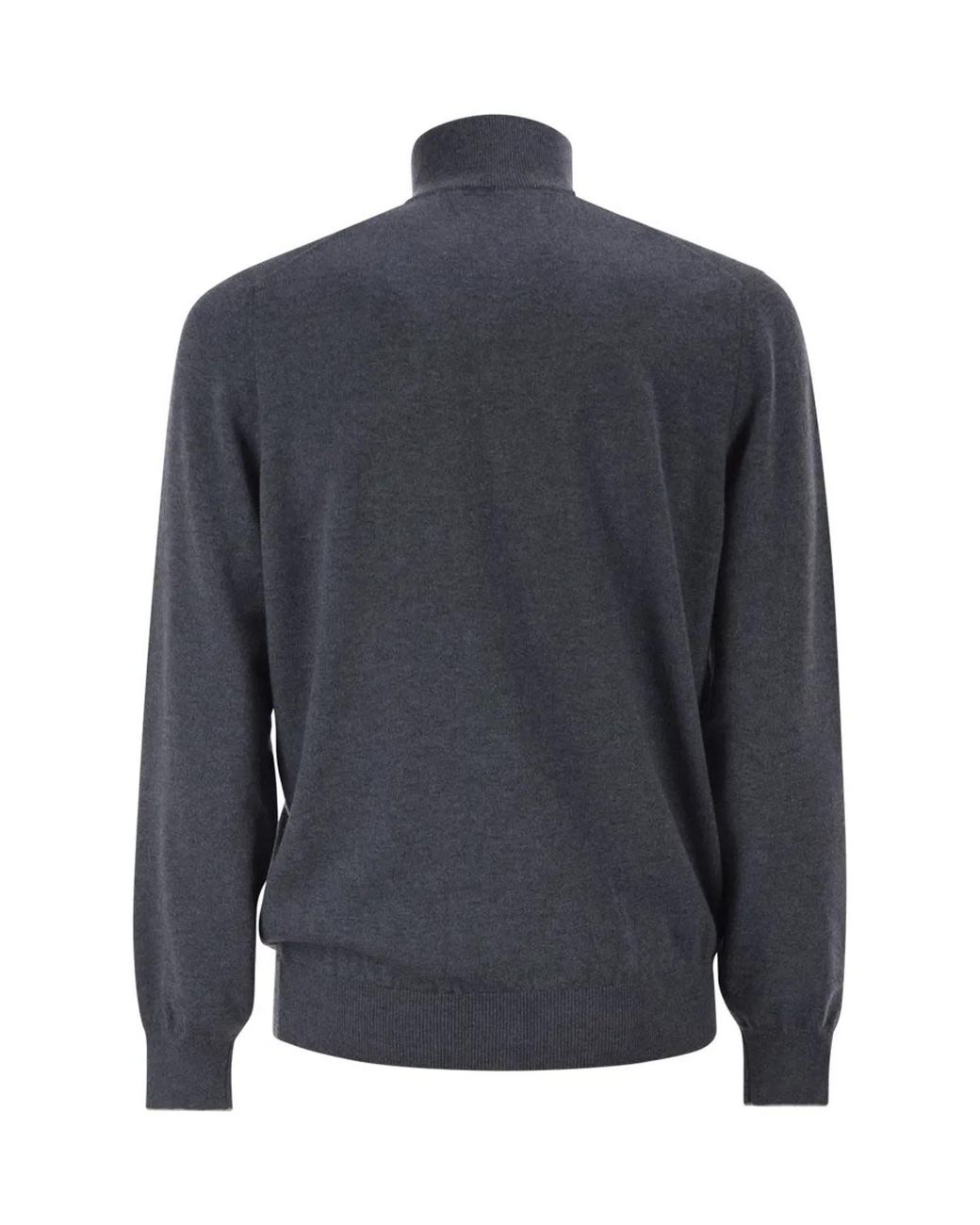 Brunello Cucinelli Blue Cashmere Turtleneck Sweater With Zipper for men