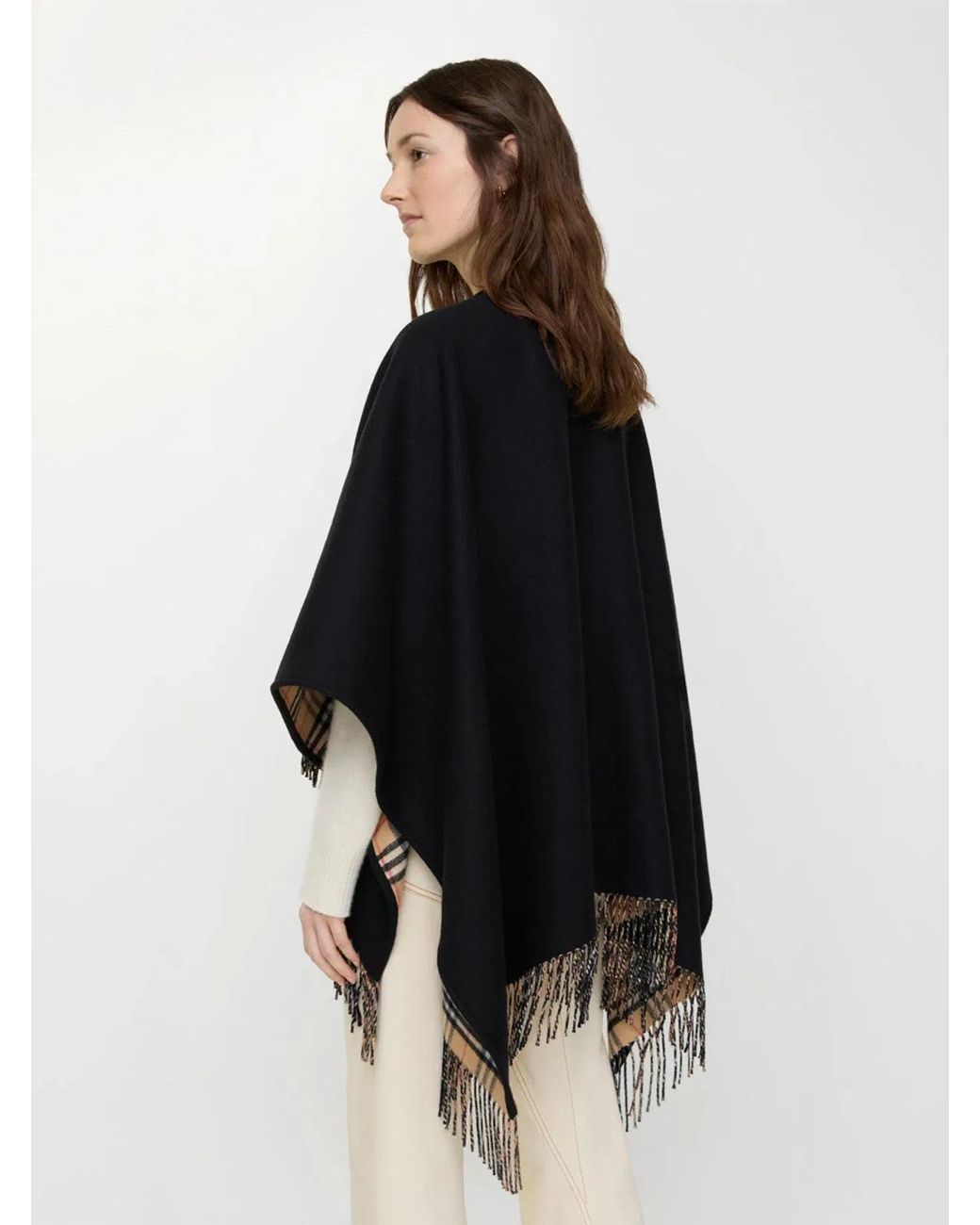 Burberry Black Reversible Check Wool Cape