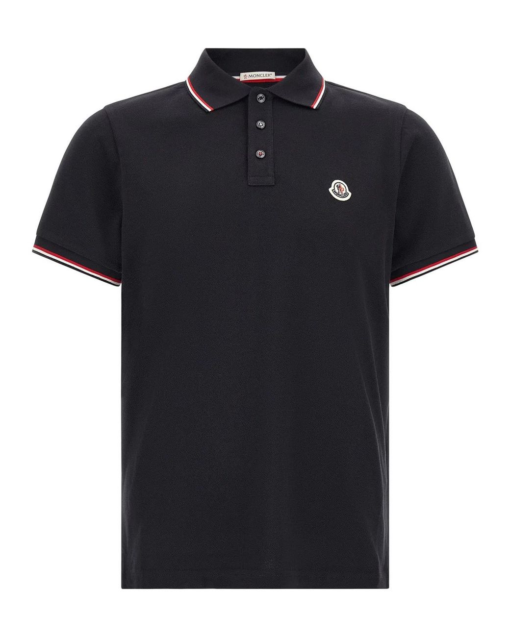 Moncler Black Tricolor Trim Polo Shirt for men