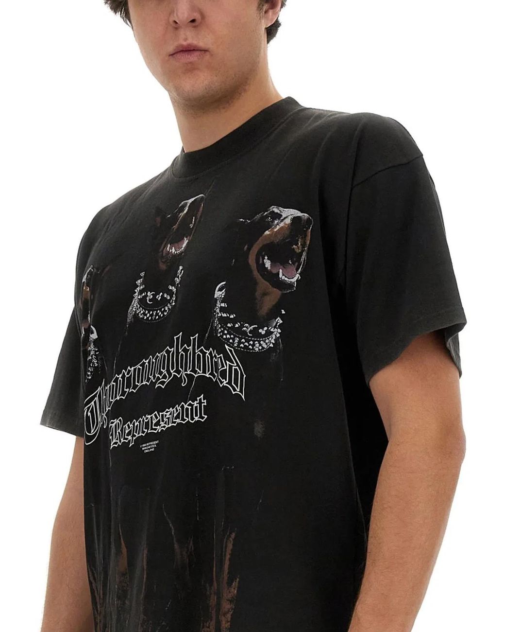 Represent Black Cotton Crew-Neck T-Shirt for men