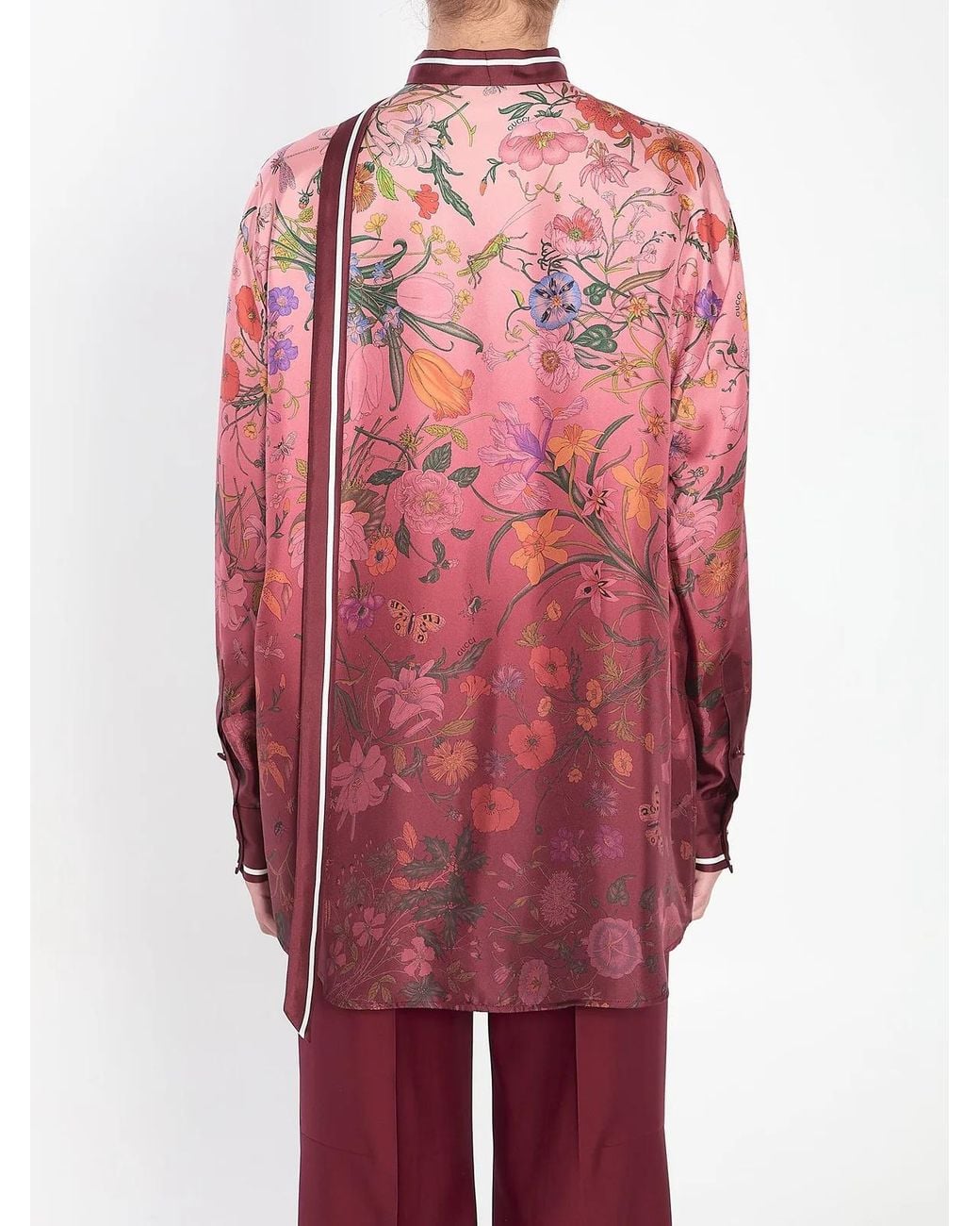 Gucci Red Silk Shirt With Flora Print