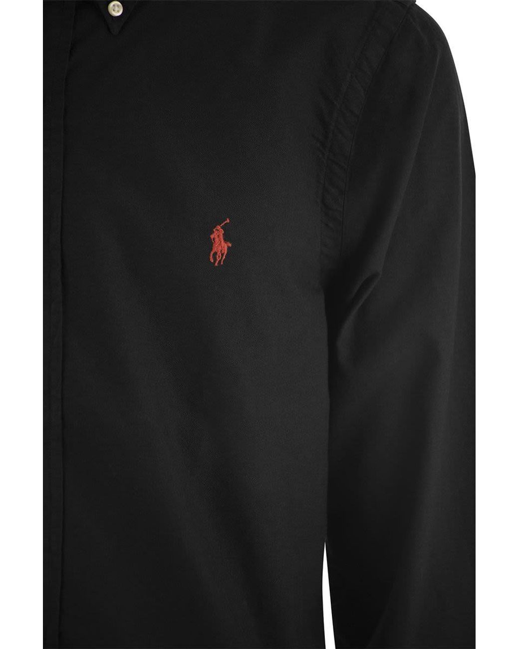 Polo Ralph Lauren Black Custom-Fit Garment Dyed Oxford Shirt for men
